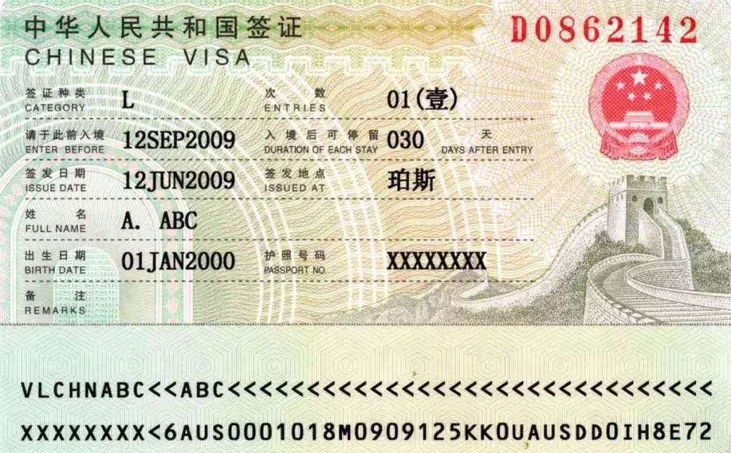 What type of visa is needed for business travel to China?