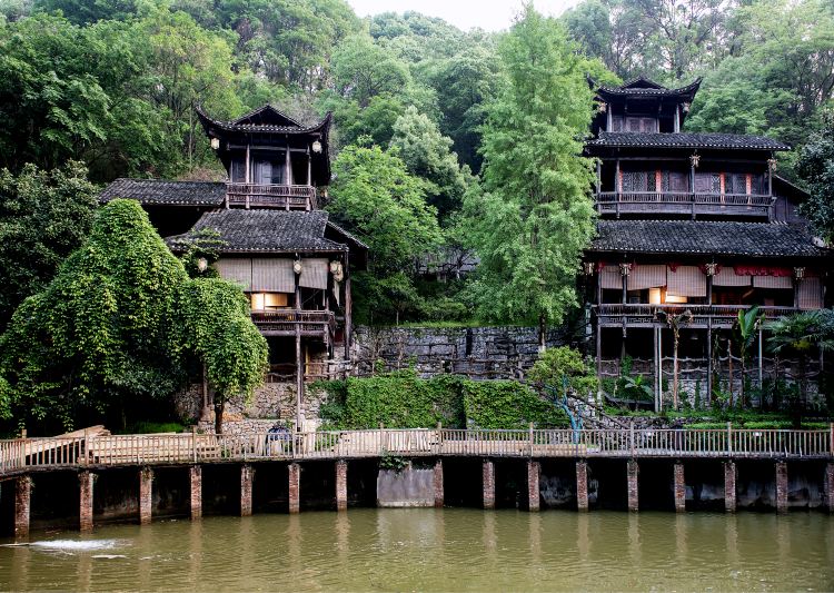 Tujia ethnic dance and stilt houses in Zhangjiajie