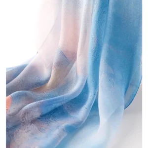 Hangzhou 100% silk scarf – 'Blue Ocean' design, blending West Lake’s tranquility with modern coastal elegance.