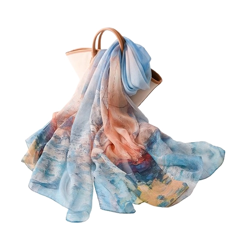 Hangzhou 100% silk scarf – 'Blue Ocean' design, blending West Lake’s tranquility with modern coastal elegance.