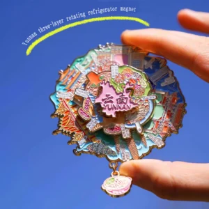 Yunnan 3-Layer Rotating Metal Fridge Magnet: A Collectible Souvenir Featuring Cultural Icons & Scenic Landscapes