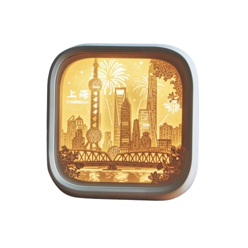 Shanghai Bund 3D Laser-Cut Paper Sculpture Night Light – Intangible Cultural Heritage Art, Featuring Iconic Bund Skyline with Colorful Glowing Effects