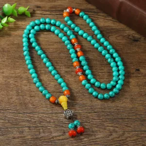 Tibetan-Style 108 Turquoise Bead Mala: Spiritual Elegance from the Himalayas