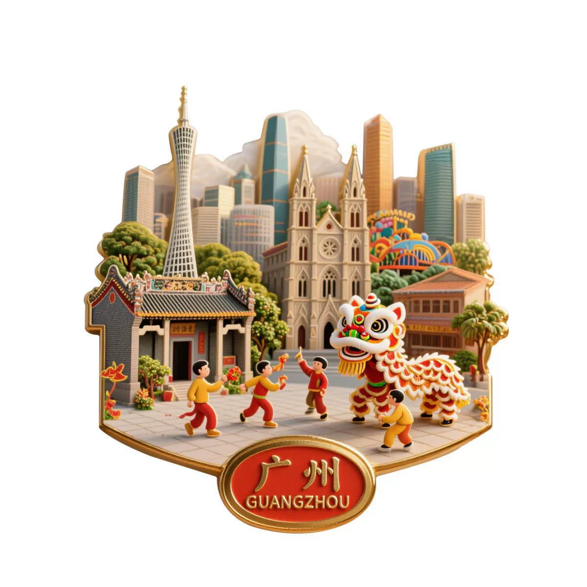 Guangzhou Metal Relief Fridge Magnet – Iconic Cityscape Souvenir