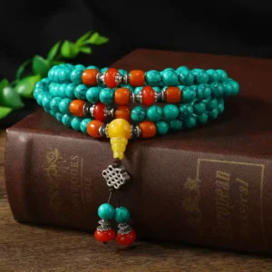 Tibetan-Style 108 Turquoise Bead Mala: Spiritual Elegance from the Himalayas