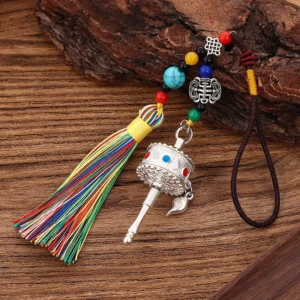 Tibetan Prayer Wheel Pendant: Handheld Miniature Mani Wheel for Spiritual Blessings on the Go