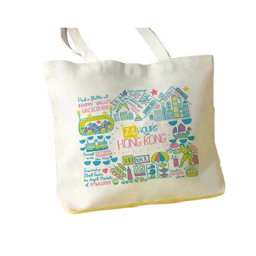 Hong Kong Landscape Canvas Tote Bag – Customizable City-Themed Eco-Friendly Shopping Bag with Large Capacity