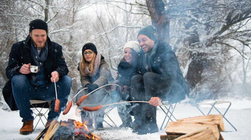 barbecue in the snowy forest