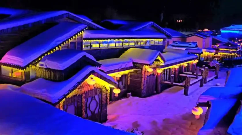 night view of the snow village